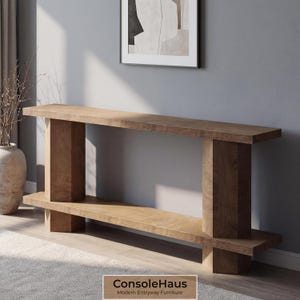 Console Table | Wooden Entry Furniture | Extra Long Hallway Accent Piece | Hexahedron Base Modern Design