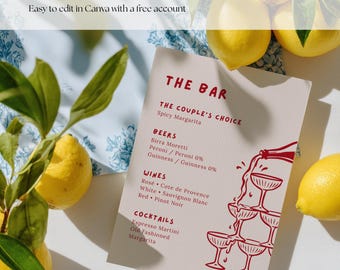 Bar Menu Wedding Template | Whimsical Pink Champagne Collection (TS4)