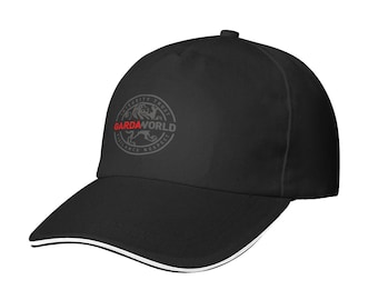 May include: Black baseball cap with a curved brim and a white trim. The cap features a circular logo with the text "GARDAWORLD" in red and gray, along with the words "SECURITY TRUST RELIANCE RESPECT".