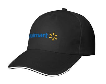 Gorra de béisbol negra con ala ancha y logotipo de Walmart impreso. Fabricada y enviada desde EE. UU.