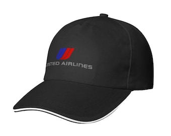 Gorra de béisbol negra con visera tipo sándwich y logotipo de United Airlines. Fabricada y enviada desde EE. UU.