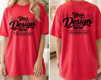 Comfort Colors 1717 Red T-Shirt Mockup | Front and Back Views (Digital Download)