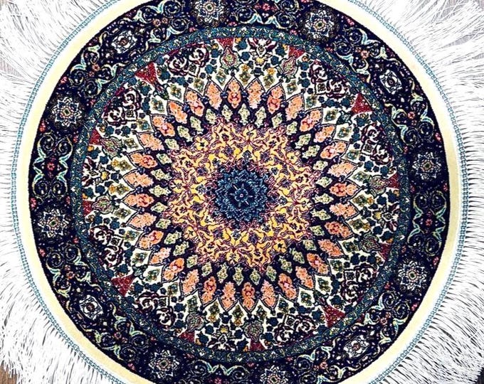 Handmade Round Silk Rug 50 cm (1.64 ft) Colorful Oriental Medallion Carpet