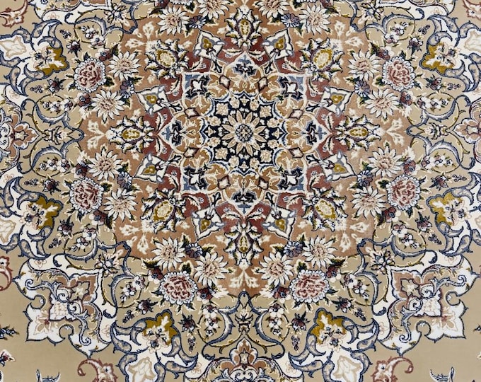 Featured listing image: Turkish Silk Rug 2x3 m (6.5x9.8 ft) Ivory Floral Medallion Handmade Luxury Carpet