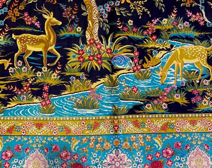 Featured listing image: Handmade Turkish Silk Rug: Tree of Life Black Floral Carpet (2x3m)