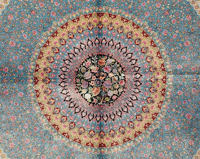 Featured listing image: Turkish Silk Rug 2x3 m (6.5x9.8 ft) Black Large Medallion Handmade Luxury Carpet