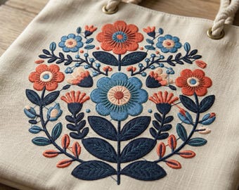 Blumenkranz Maschinenstickerei, Folk Art Blumenmuster in 5 Größen (4", 5", 6", 7", 8") - Detaillierter Pflanzenkranz für Stickrahmen