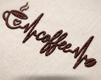 Kaffee Herzschlag Stickdatei Einfarbig Kaffeeliebhaber Maschinendatei