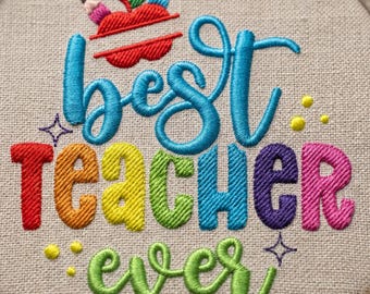 Beste Lehrerin aller Zeiten Stickmuster, Bunt Apfel Lehrer Wertschätzung Maschinendatei