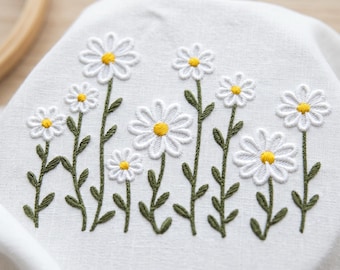 Daisy Border Maschinenstickerei | Blumenwiese Digitale Datei | Frühling Wildblumen Muster
