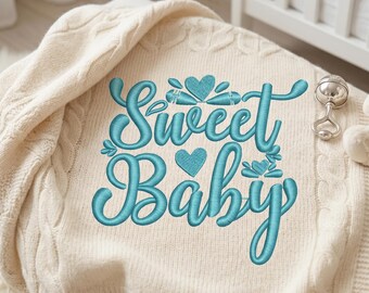 Sweet Baby Embroidery Design - Script Hearts Nursery Pattern for Machine Embroidery - 5 Sizes 3", 4", 5", 6", 7"