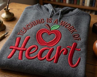 Eine Herzensarbeit - Maschinenstickerei. Schule Apple Heart Datei, Instant Download