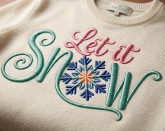 Let It Snow Stickdatei, Weihnachtsschneeflocke, Maschinenstickmuster, 8 Größen, Maschinenstickerei, digitaler Download