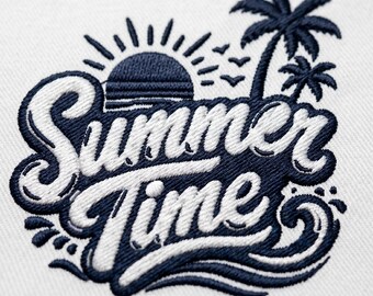 Sommer Zeit Stickdatei Tropischer Strand Palmen Wellen Maschinendatei