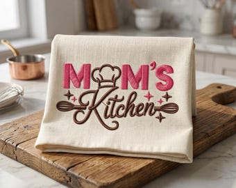 Mamas Küche Stickmuster, Retro Stickmuster, Maschinenstickmuster, Küche Handtuch Dekor, 5 Größen Sofort Download, Muttertagsgeschenk Backen