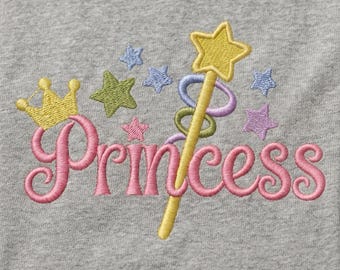 Prinzessin Wand Stickdatei, königlicher Stern & Krone, digitale Stickdatei für Maschinenstickerei, Kindergeburtstag, 4 Größen: 9,5, 14, 14, 16,5