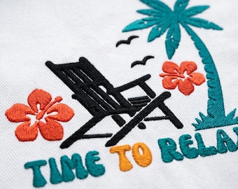 Time To Relax Strandstuhl Stickdatei Tropische Palme Maschinendatei