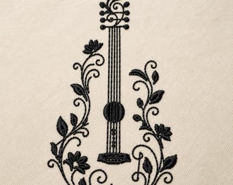 Floral Violin Embroidery Design, Music Machine Embroidery File, Musical Instrument Line Art PES DST JEF VP3, 3 Sizes