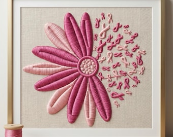 Pink Ribbon Blume Maschinenstickerei, Brustkrebs Bewusstsein, 3 Größen, Brustkrebs Bewusstsein, Brustkrebs Krieger Unterstützung Digitale Datei - PES