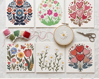 Blumen Stickdatei Bundle | Wildblumen Volkskunst Gänseblümchen Herz Blumen | PEs DST JEF EXP VP3 | Sofortdownload | 6 Designs