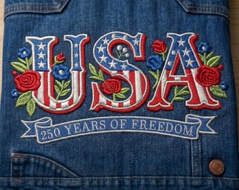 USA 250 Jahre Freiheit Stickdatei, Amerikanisches Jubiläum Stickdatei, Unabhängigkeitstag Bunt Muster, 3 Größen: 4", 6", 8"
