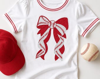 Baseball Bow Embroidery Design, Coquette Baseball Machine Embroidery File, Game Day Sports Bow PES DST JEF VP3, 3 Sizes