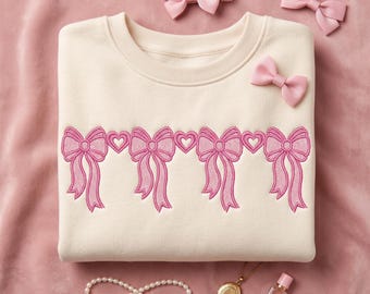 Bow and Heart Border Embroidery Design Coquette Ribbon Garland Machine Embroidery File