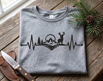 Herzschlag Reh Berg Stickdatei, Wildtier Landschaft, Maschinendatei