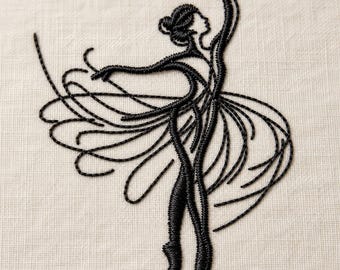 Ballerina Embroidery Design, Ballet Dancer Machine Embroidery File, Elegant Dance Line Art PES DST JEF, 3 Sizes