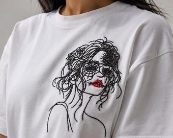 Halloween Woman Embroidery Design, Gothic Spider Web Face Machine Embroidery File, Spooky Girl PES DST JEF VP3, 3 Sizes
