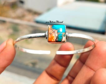 Handcrafted Sterling Silver Oyster Turquoise Bangle – Unique Gemstone Jewelry