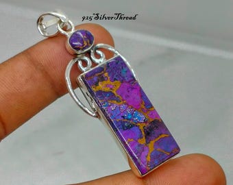 925 Sterling Silver Purple Turquoise Pendant Handmade Jewelry Gift For Women