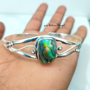Handgjort armband i abalone-snäckskal i 925 sterlingsilver med manschett, havsinspirerade smycken