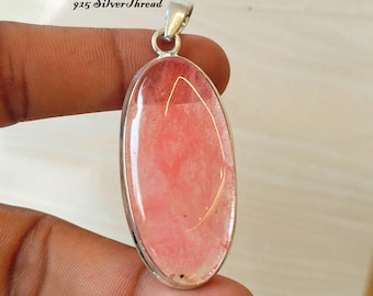 Natural Rhodochrosite Oval Pendant, 925 Sterling Silver, Handmade Pink Gemstone Statement Necklace