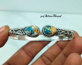 Handmade Oyster Copper Turquoise Sterling Silver Cuff Bracelet