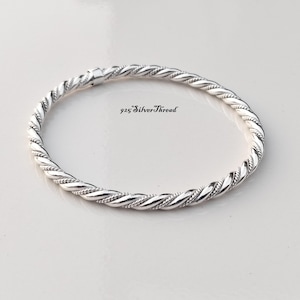 Armband i tvinnat rep i 925 sterlingsilver, minimalistiskt manschettarmband med kabeltråd