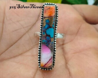 Handmade Pink Copper Turquoise Sterling Silver Statement Ring – Women's Wedding Gift