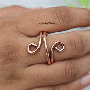 Double Spiral Copper Ring, Adjustable Swirl Wire Statement Jewelry