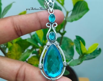 Handmade Blue Topaz Sterling Silver Pendant, Boho Gemstone Jewelry