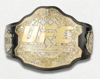 UFC Championship Belt, Dual Tone Metal MMA Title, Textured Leather Combat Sports Belt