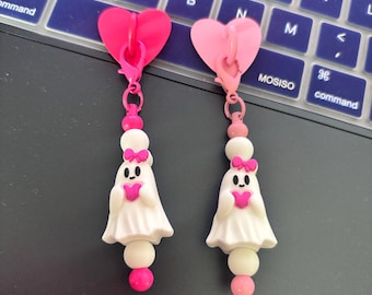 Handmade Ghost Kindle Charm | Pink Heart E-Reader Accessory | BookTok Decoration