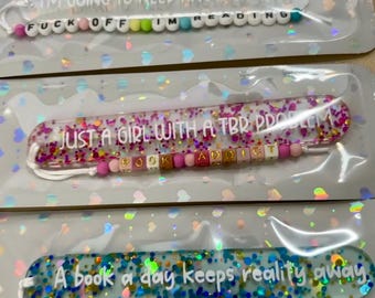 Pre-made Acrylic Bookmark with Beaded Tassel, Bookish Quotes, Reading Accessory
