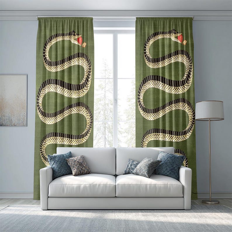 Snake Pattern Curtains, Imperial Python Window Drapes, Exotic Home Decor, Living Room Drapes image 4