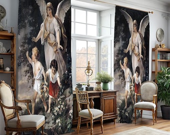 Guardian Angel and Children Curtains, Classic Religious Scene Window Drapes, Spiritual Protection Curtains, Living Room Curtains