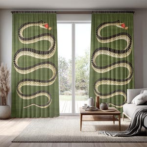 Snake Pattern Curtains, Imperial Python Window Drapes, Exotic Home Decor, Living Room Drapes image 3