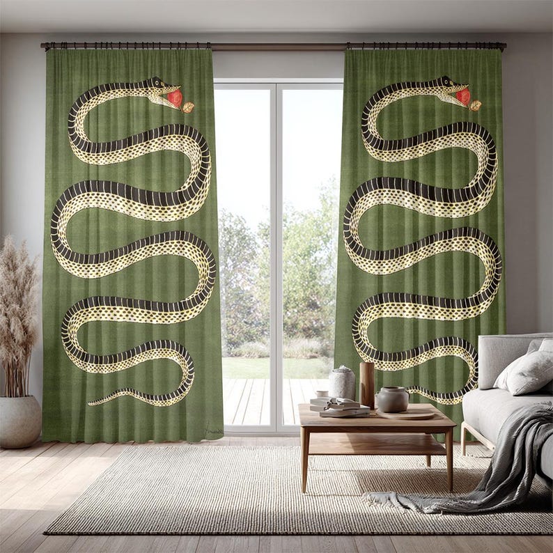 Snake Pattern Curtains, Imperial Python Window Drapes, Exotic Home Decor, Living Room Drapes image 3