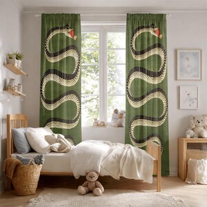 Snake Pattern Curtains, Imperial Python Window Drapes, Exotic Home Decor, Living Room Drapes image 6