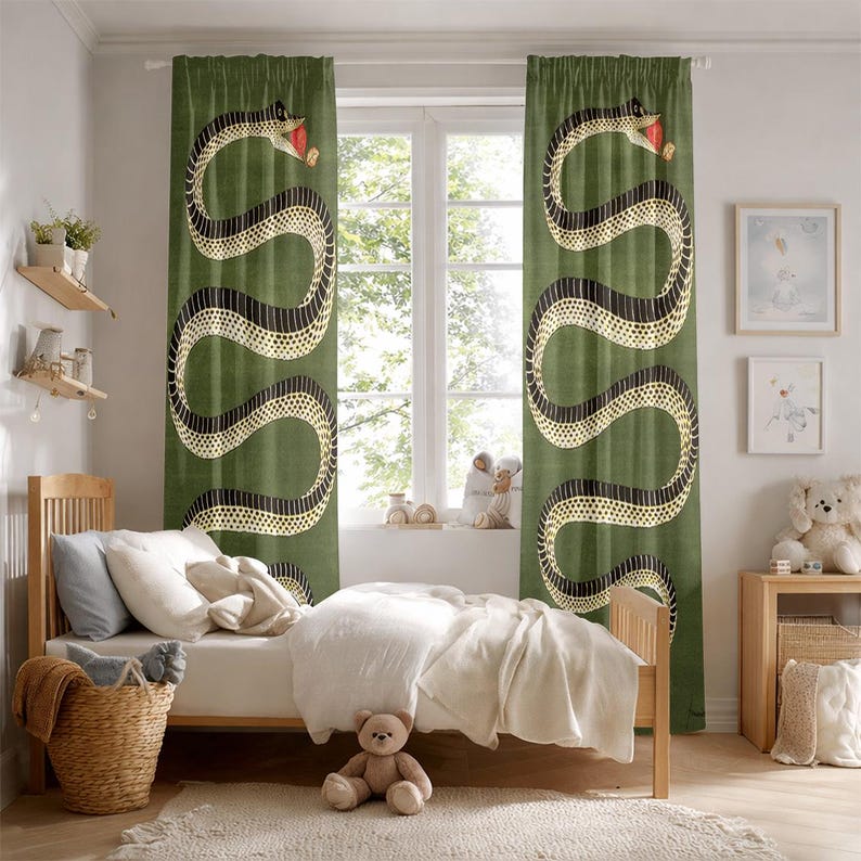 Snake Pattern Curtains, Imperial Python Window Drapes, Exotic Home Decor, Living Room Drapes image 6