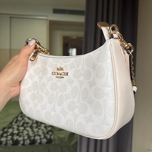 Bolsa de ombro minimalista feminina, bolsa pequena com corrente, bolsa elegante para o dia a dia, bolsa compacta com zíper, presente para ela, bolsas brancas, azuis e marrons, bolsa para uso diário