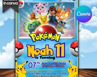 Editable Pokemon Invitation, Pokemon Birthday Invitation, Printable Birthday Party Invitations, Digital Bday Party Invite Template
